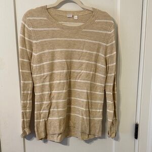 GAP Tan and White Striped Sweater